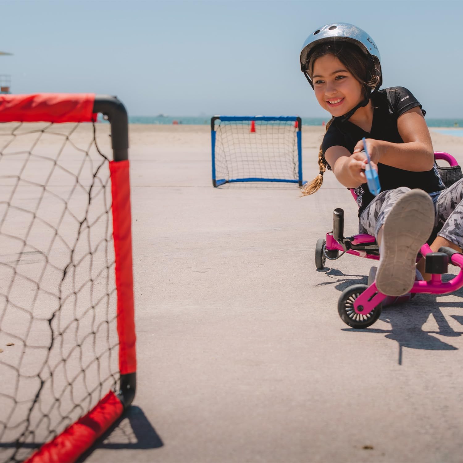 Ezyroller Kit de hockey football pour enfants à partir de 4 ans But d'entraînement extérieur Jouet pour enfants But de football Minitor Portail de hockey Jouet