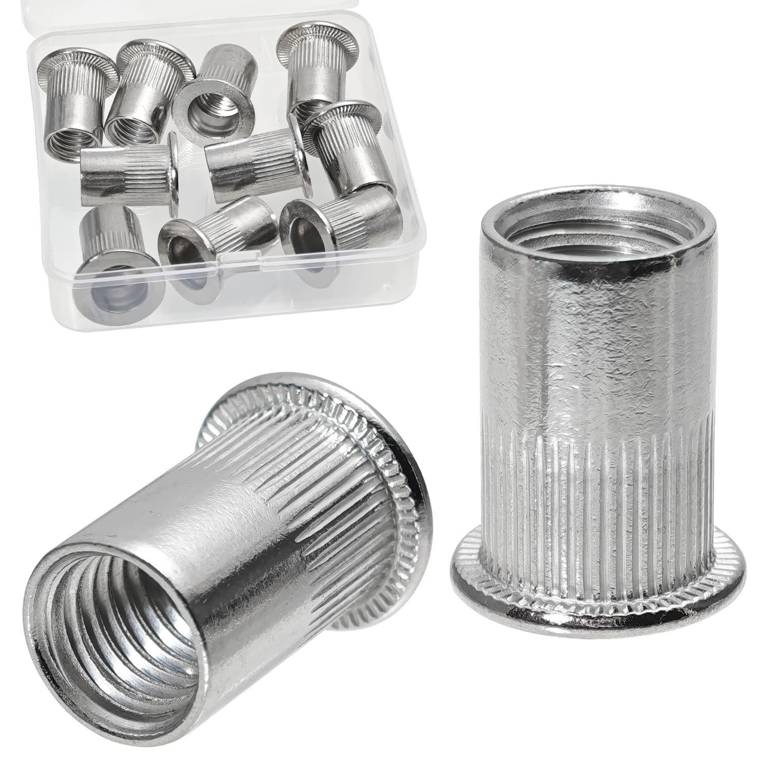 10PCS 1/2"-13UNC Rivet Nuts 304 Stainless Steel Rivets Nutsert Flat Head Rivnut Threaded Inserts Nut (Silver, 1/2"-13)
