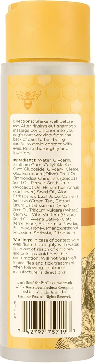 Burt’s Bees for Pets Oatmeal Dog Conditioner with Honey, Moisturizing Dog Coat Conditioner for Dry and Sensitive Skin to Help Soften and Nourish Coats During Grooming, 10 Fl Oz