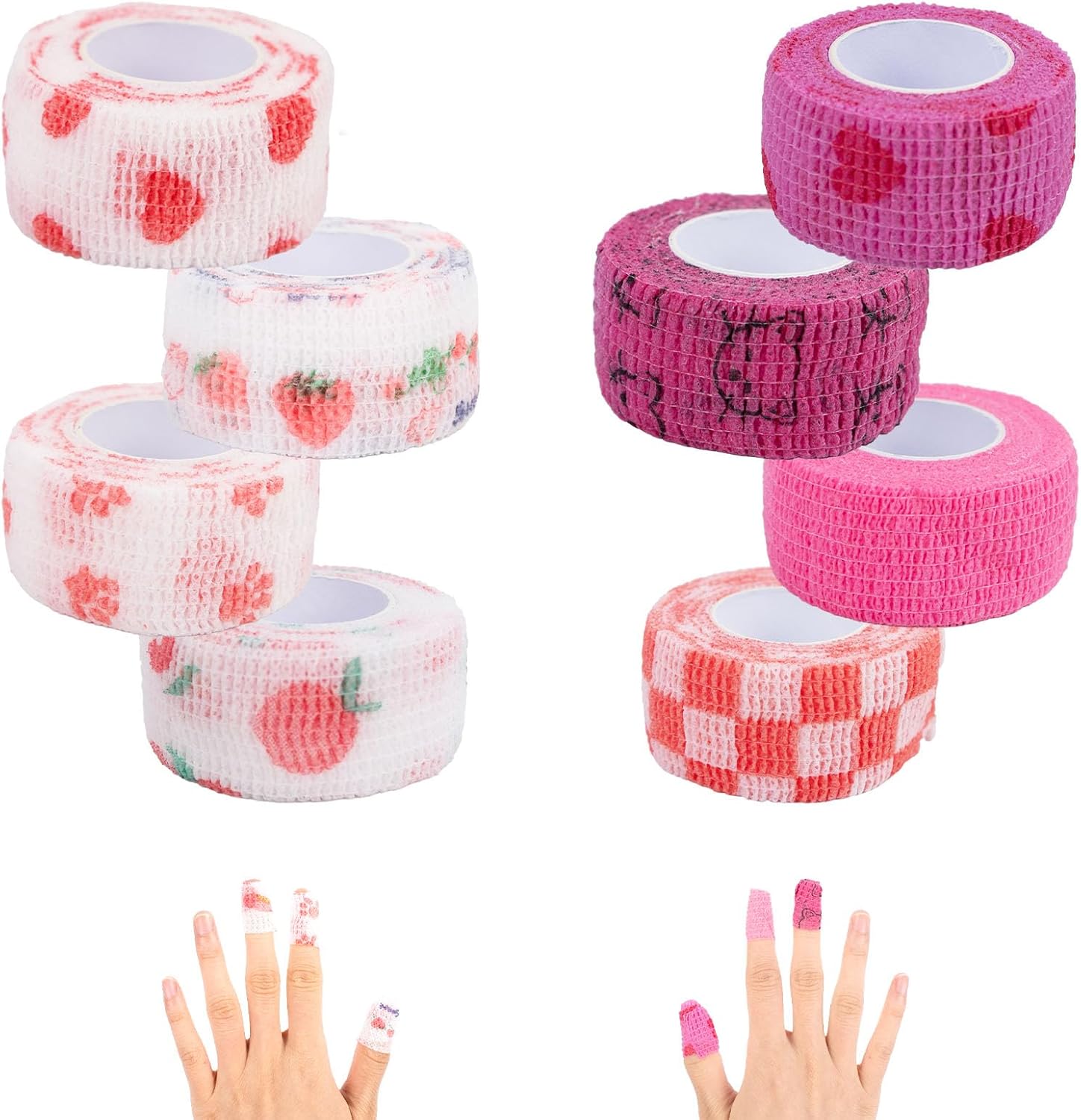 LUOHECAM 8 Pack Thimble Tape for Hand Sewing Nail Finger Protectors for Sewing Self Adhering Bandage Wrap No Residue Breathable Knitting Craft DIY Sewing Tools Dog Bandage Wrap(Pink)