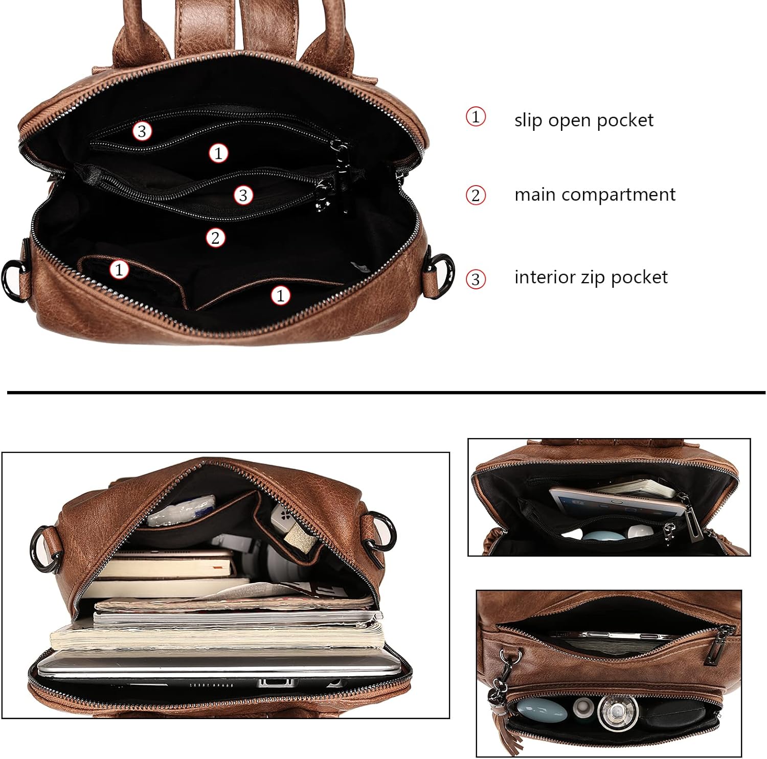 Uromee Travel Backpack Purse for Women Vegan Leather Ladies Fashion Tassel Shoulder Bag Convertible - Image 5