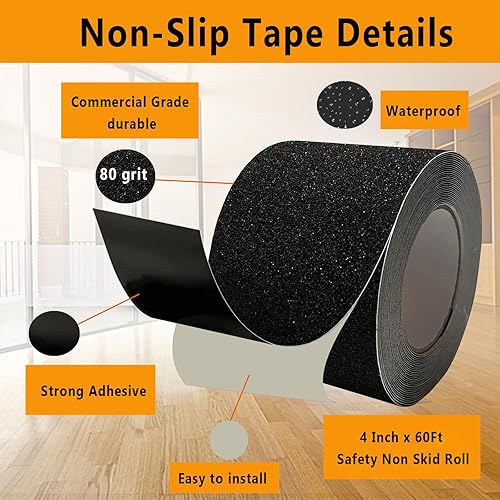 Miniatura 30 de Cinta de agarre, 4 pulgadas x 35 pies, cinta antideslizante resistente para escaleras, impermeable, antideslizante, para escaleras interiores y Gris
