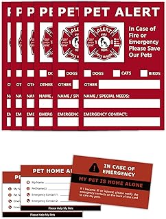 SITHON Pet Alert Sticker, Window Decals Emergency Pets Rescue Sign for Home Windows & Doors, UV Resistant & Waterproof, 6 Pack with 3 Pet Home Alone Wallet Card