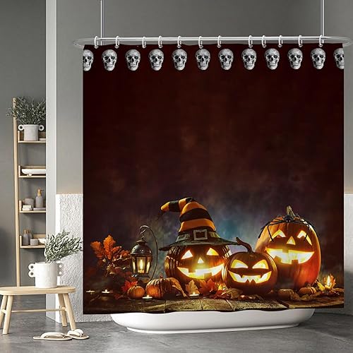 Miniatura 130 de Baocicco Juego de cortinas de ducha de fantasmas de Halloween, encantadores fantasmas de dibujos animados, divertidos trucos o tratos, cortinas de