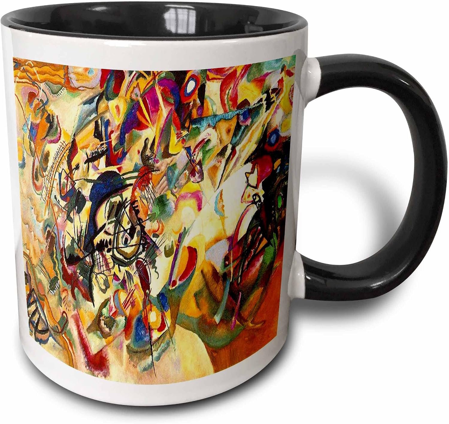 3dRose Picture Of Abstract 1923 Kadinsky Painting 15oz Two-Tone Black Mug