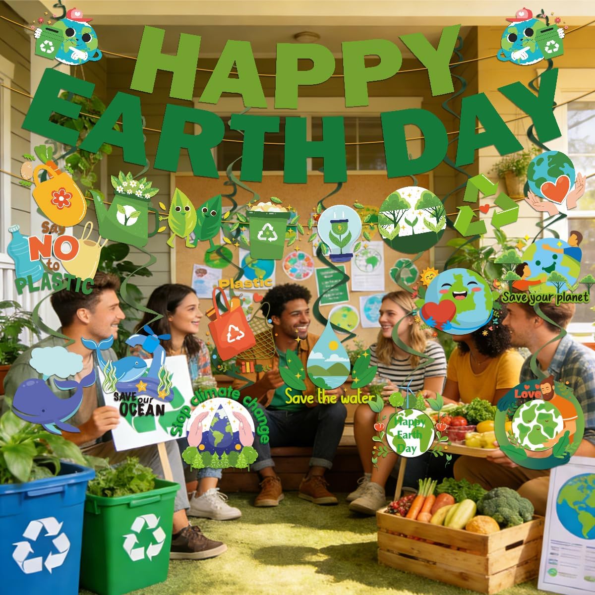 Earth Day Party Decorations Include Happy Earth Day Banners Hanging Swirls April 22 Save The Nature Environmental Protection Day Theme Decor Supplies