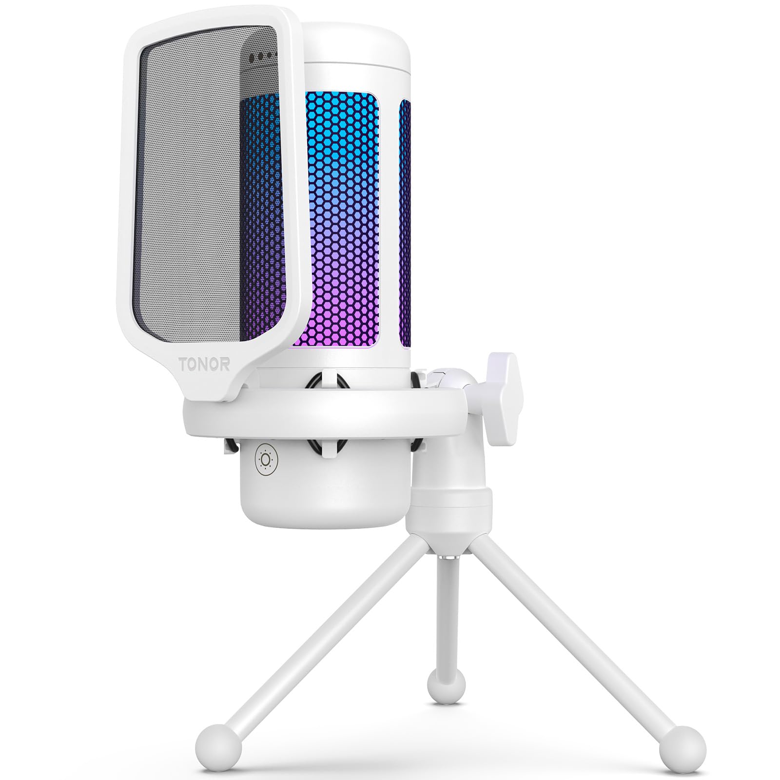 TONOR Gaming Microphone, RGB PC Microphone, Cardioid Condenser USB Mic with Adjustable Light Modes &amp; Brightness, Quick Mute, Gain Control, for LiveStreaming, Recording, PS4/5, Mac, TC310 White
