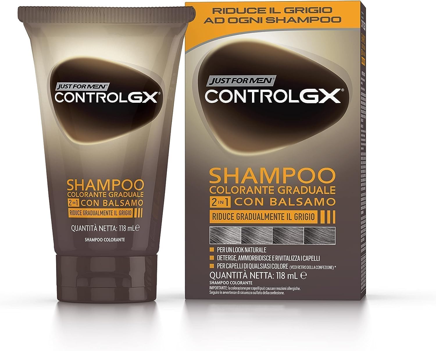 Just For Men Control GX 2-in-1 Shampoo & Conditioner, Gradually & Permanently Reduces Grey Hair With Each Wash – All Shades, 118 ml