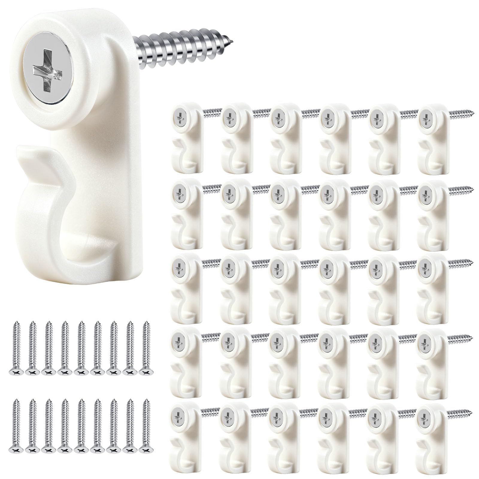 60 Pack String Lights Hooks for Outdoor, White Christmas Light Clips Weatherproof Light Hanger Hooks Screw-in Hooks for Hanging Christmas Lights and Wire,Cable,Fairy Lights,Wind Chimes