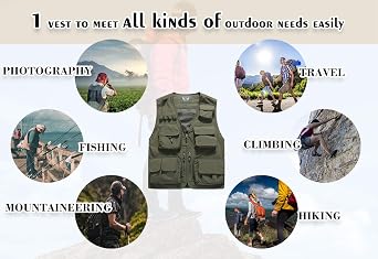 Flygo Men's Casual Multi-Pocket Outdoor Utility Fishing Photo Safari Work Travel Vest