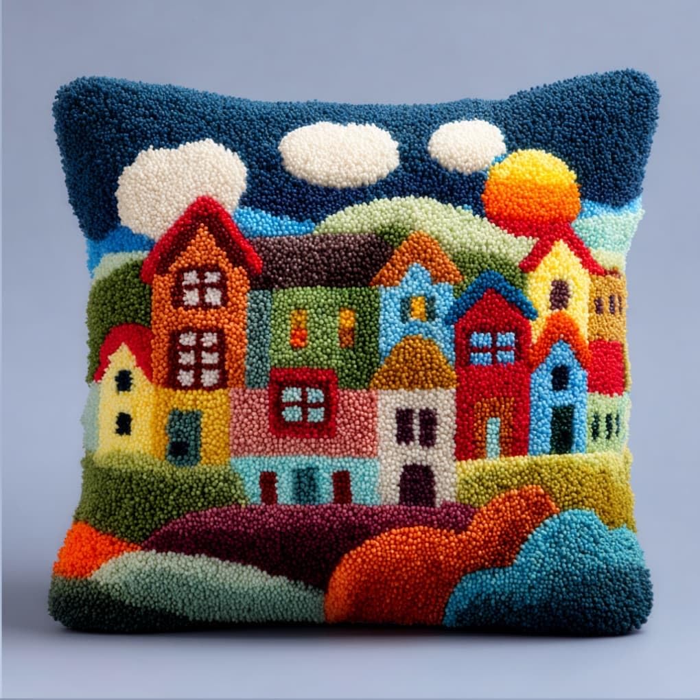 AxiangziK Latch Hook Cushion Kit,House DIY Throw Pillow Cover 43X43Cm