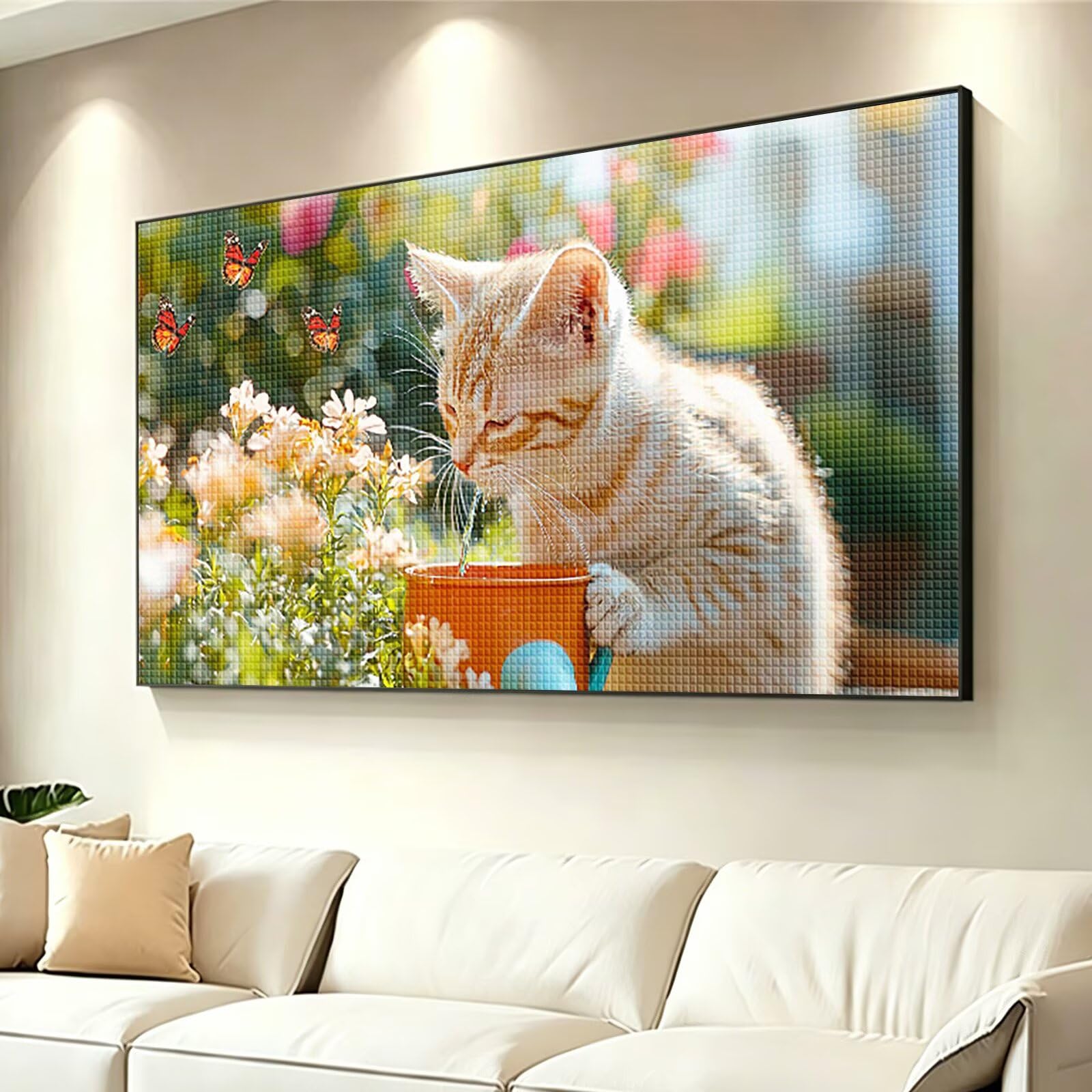 Diamond Painting Grande 180x90cm Gato Diamond Painting Adultos, DIY Mariposa Pintura de Diamante Manualidades Adultos, 5D Cuadrado Rhinestone Bordado Punto de Cruz para Home Decoration Regalo 0J-149