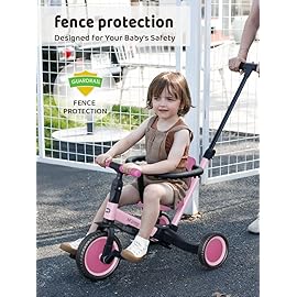 newyoo Tricycle for Toddlers 1-3, Toddler Bike, 5 in 1 Trike with Push Handle, Christmas and Birthday Gift and Toy for Girls, Convert to Baby Balance Bike, Pink, TR008