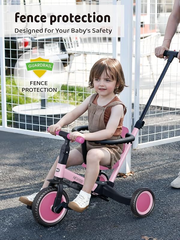 newyoo Tricycle for Toddlers 1-3, Toddler Bike, 5 in 1 Trike with Push Handle, Christmas and Birthday Gift and Toy for Girls, Convert to Baby Balance Bike, Pink, TR008 by newyoo - Image 2