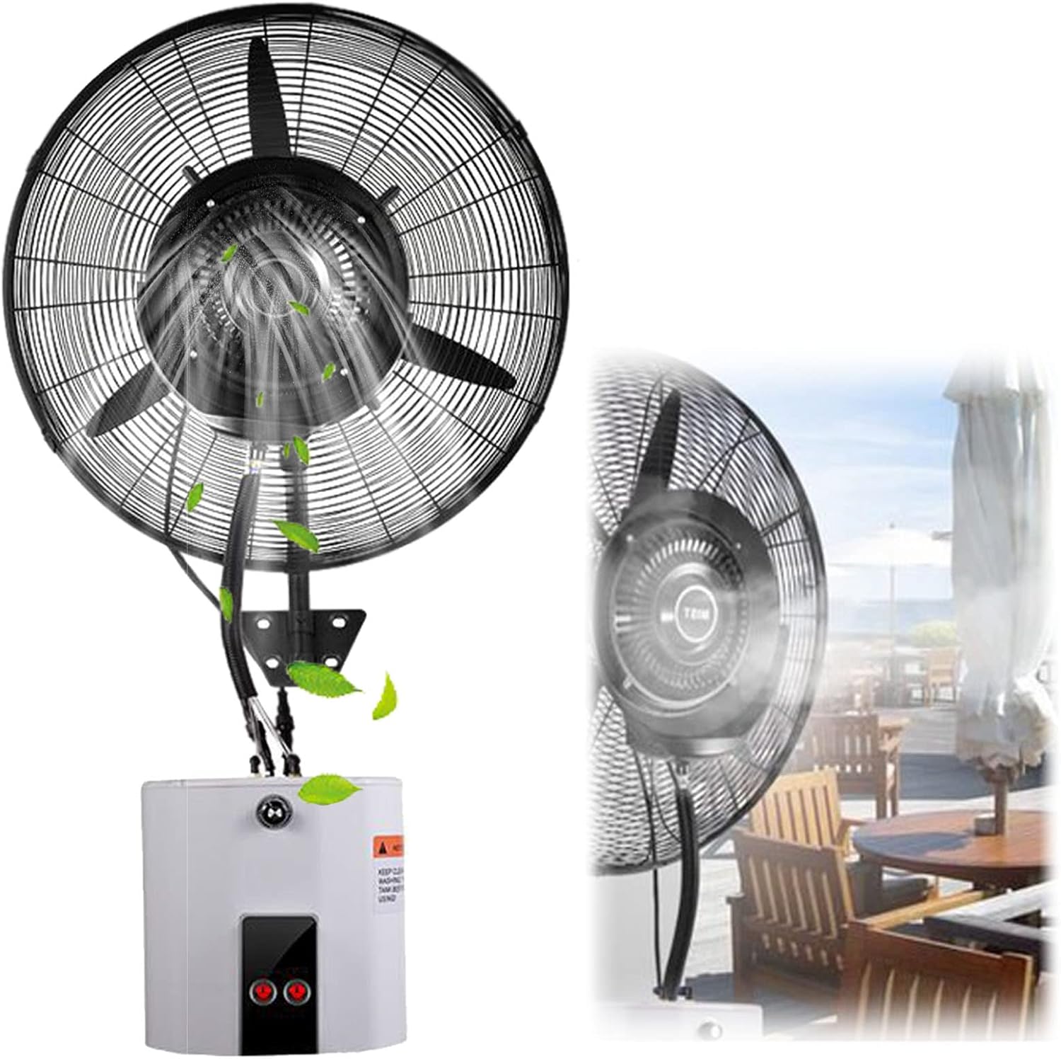 Misting Wall Mounted Fan, 90° Oscillation Outdoor Fan Misters for Cooling, Patio Workspace Water Tank Electric Fans, 3 Speed Setting
