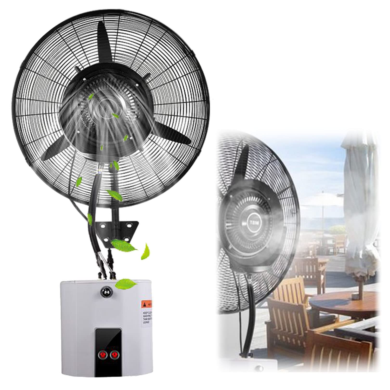 AYCDL Misting Wall Mounted Fan, 90° Oscillation Outdoor Fan Misters for Cooling, Patio Workspace Water Tank Electric Fans, 3 Speed Setting,71cm/28in