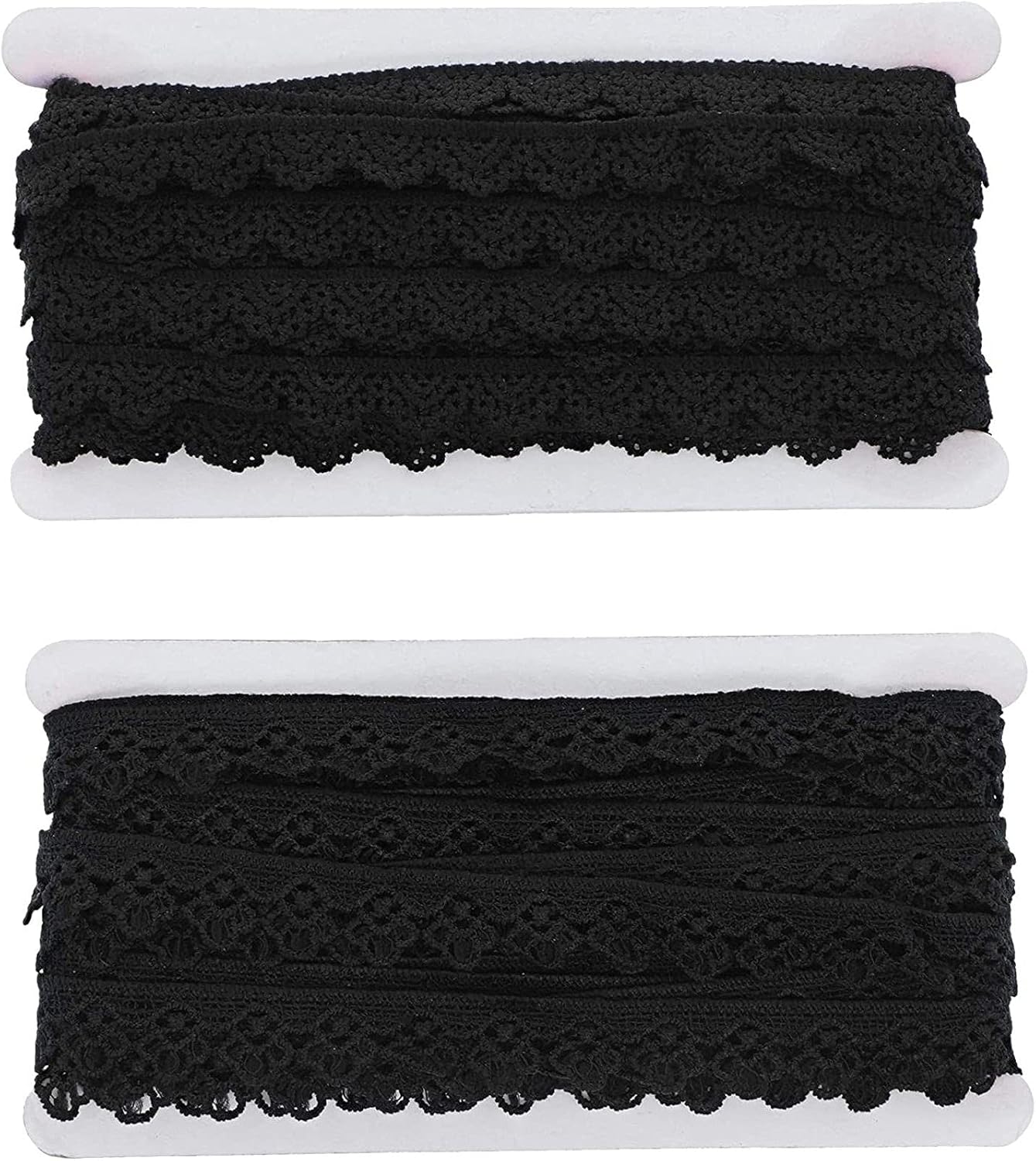 Crochet Lace Ribbons, 15-Yard Rolls (Black, 0.5 and 0.7 in Wide, 2-Pack)