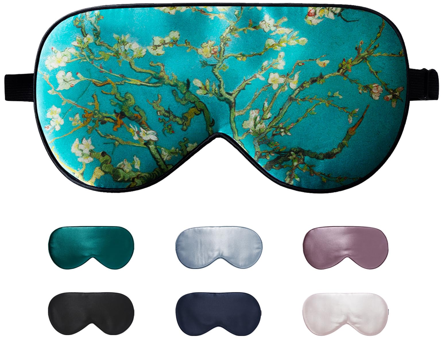 100% Natural Mulberry Silk Eye Mask for Sleeping with a Travel Pouch, Both Sides 19 Momme Organic Silk, Adjustable Sleep Eye Mask for Women, Green-Floral