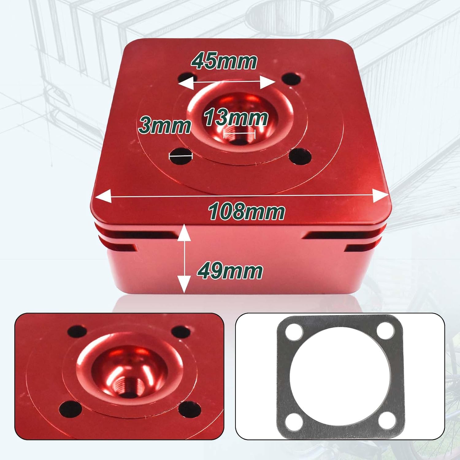 HGC CNC Red Cylinder Head For Racing 66cc/80cc Engine Motorized Bike Bicycle