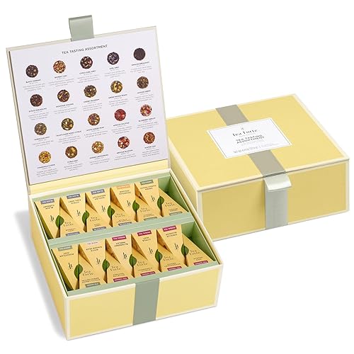Tea Forte Caja de presentación de cofre de té de alta calidad, juego de muestras de 40 unidades envueltas individualmente, bolsas infusoras de té