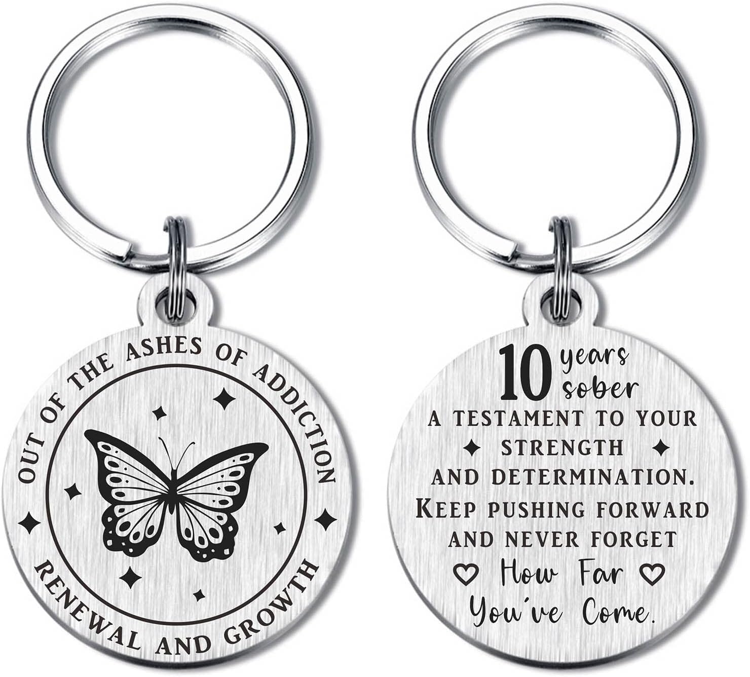 ABNTYSobriety Gifts - Sober Keychain - Sobriety Gifts for Women Men - Sober Chip with Butterfly Design