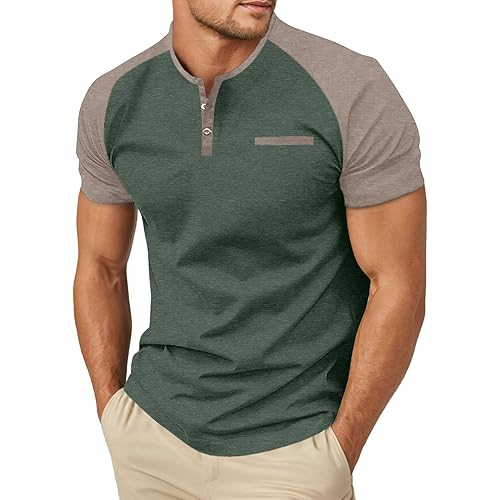 Sailwind Men's Cotton Henley Short Sleeve Casual T-Shirts with Pocket