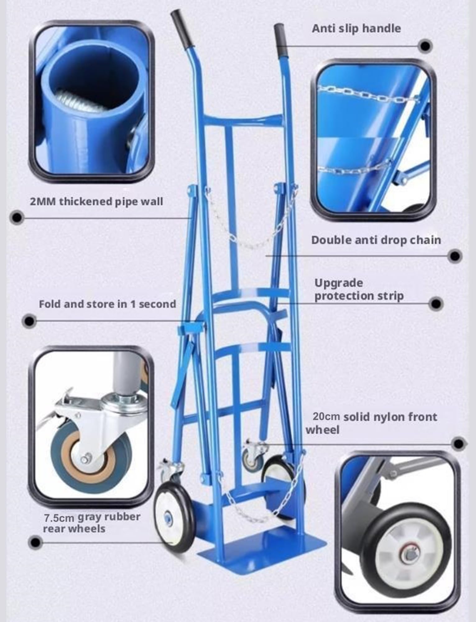 Carrello per serbatoio di ossigeno pieghevole con ruote, supporto portatile per apparecchiature mediche per uso domestico e ospedaliero