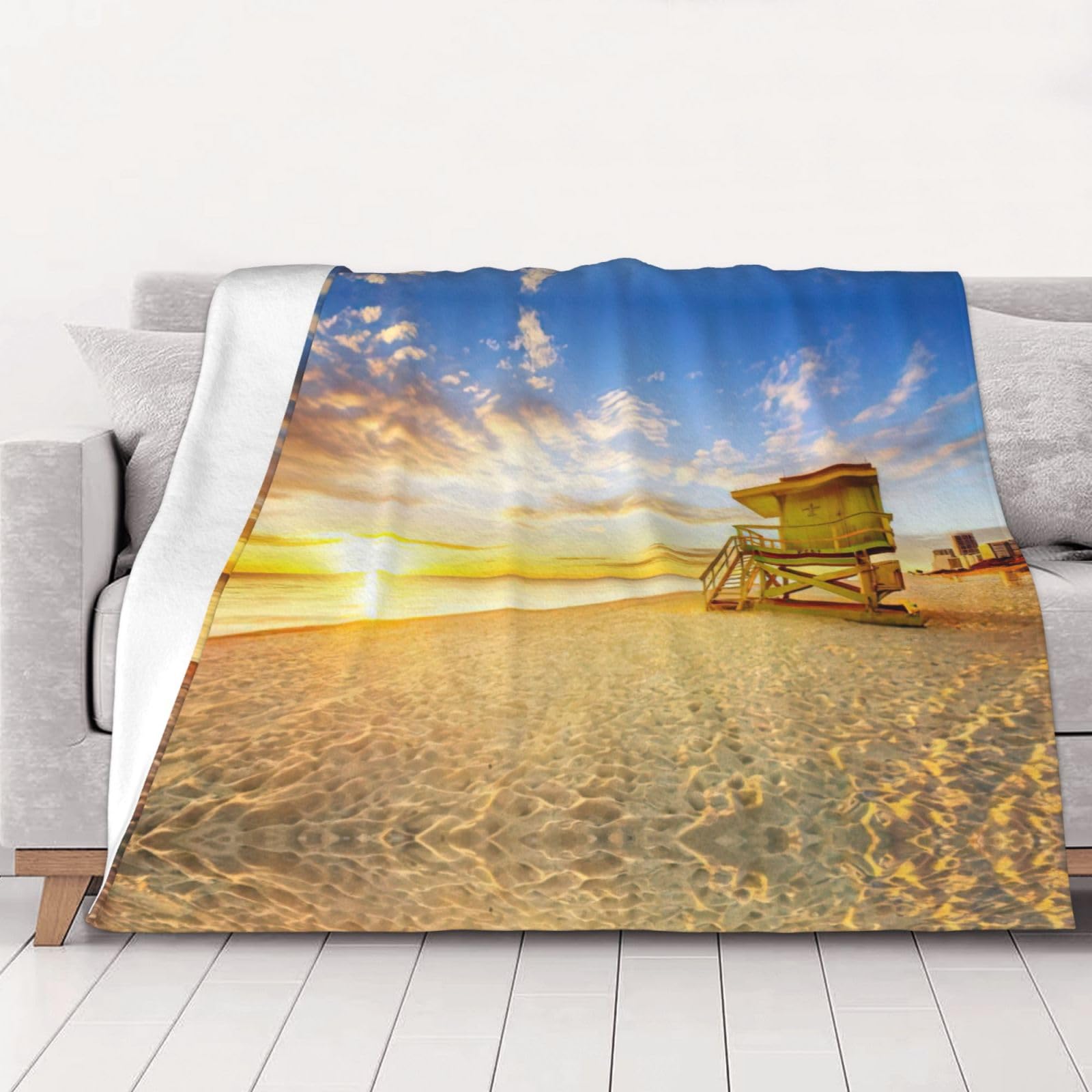 Couverture de plage flanelle dorée plaid léger pour salon et voiture