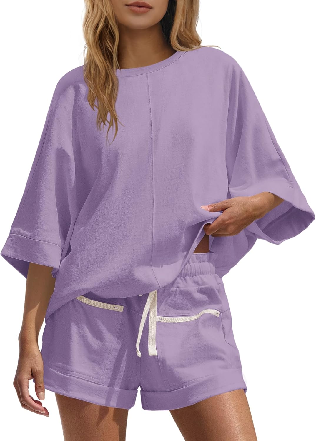 LAMISSCHE Womens 2 Piece Short Sets Travel Outfits Oversized Tshirts High Waisted Shorts Set Going Out Summer Lounge Set