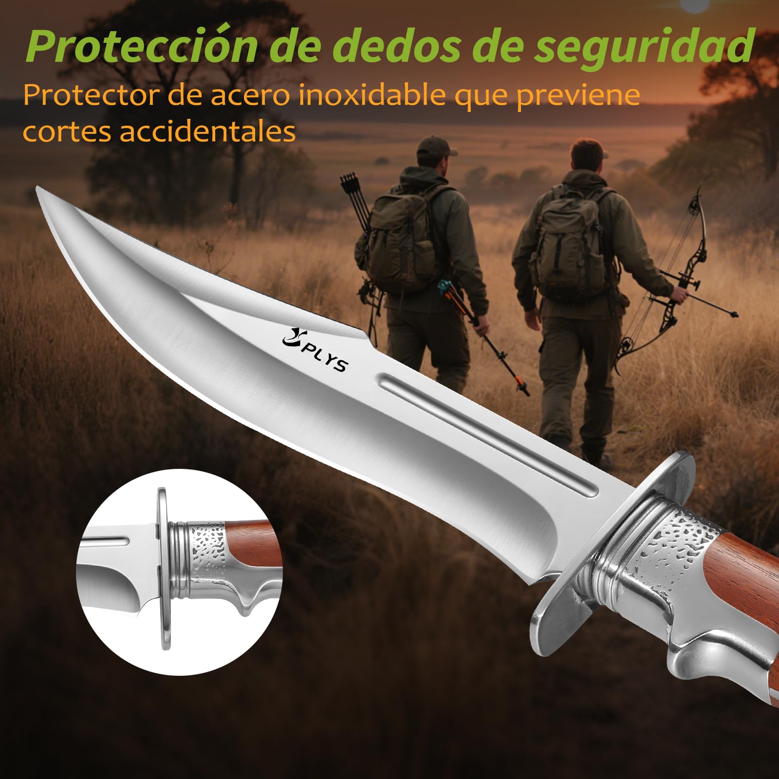 Plys Cuchillo Supervivencia Bushcraft Cuchillos Caza: 17cm Cuchillos de Monte con Funda Mango de Madera