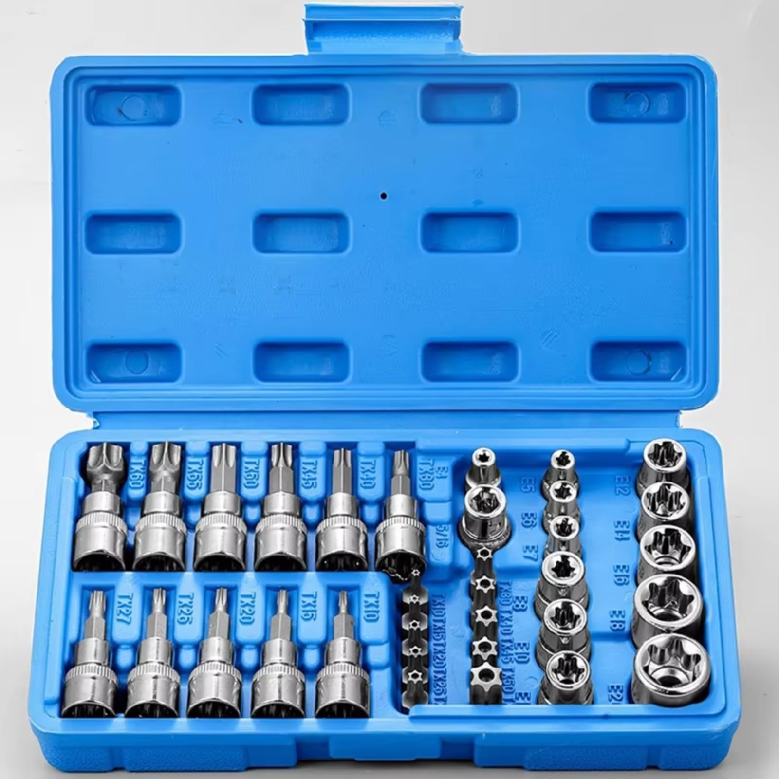 Kit d'outillage mécanique Jeu De Douilles Torx Et E-torx Star 34 Pièces 1/4 "3/8" 1/2" Lecteur Mâle Femelle Embouts Outil Portatif Avec Étui