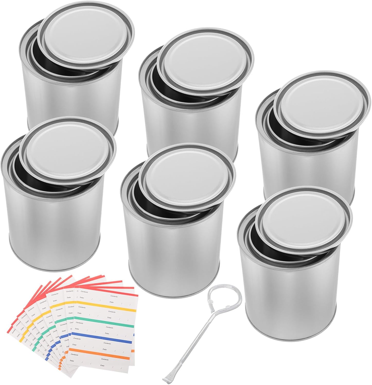 6 Pcs Round Metal Paint Buckets with Lids Empty Unlined Paint Cans for DIY Storage Craft Projects and Home Renovation Includes and 10 Stickers