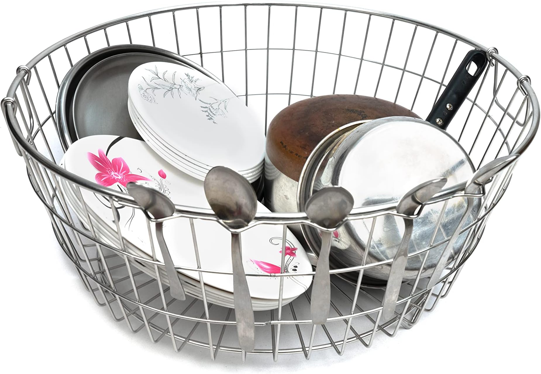 S.A, Enterprieses Stainless Steel Round Dish Drainer Basket for Kitchen