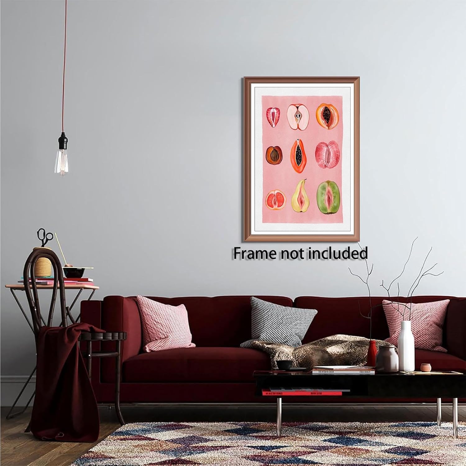 Sliced Feminine Fruit Print Vintage Poster Pink Fruity Wall Art Funky Unique Home Decor Empowering Feminism Artwork for Kitchen Bedroom For Dorm wall 12x16in Unframed