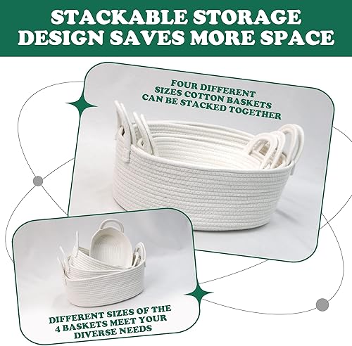 Miniatura 4 de Caroeas Juego de 4 cestas de almacenamiento tejidas con cuerda de algodón, cestas para estantes para organizar, canastas decorativas duraderas y