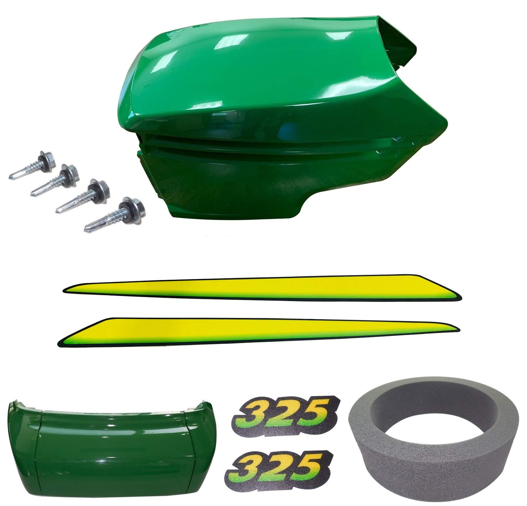 New Upper &Lower Hood/Bumper/Foam Isolator/LH&RH Stickers Compatible with JohnDeere 325 UP