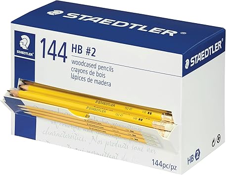 STAEDTLER Yellow School Pencils 144-Pack, Pre-Sharpened #2 HB with Erasers, Ready-to-Use School Supplies for Students and Teachers