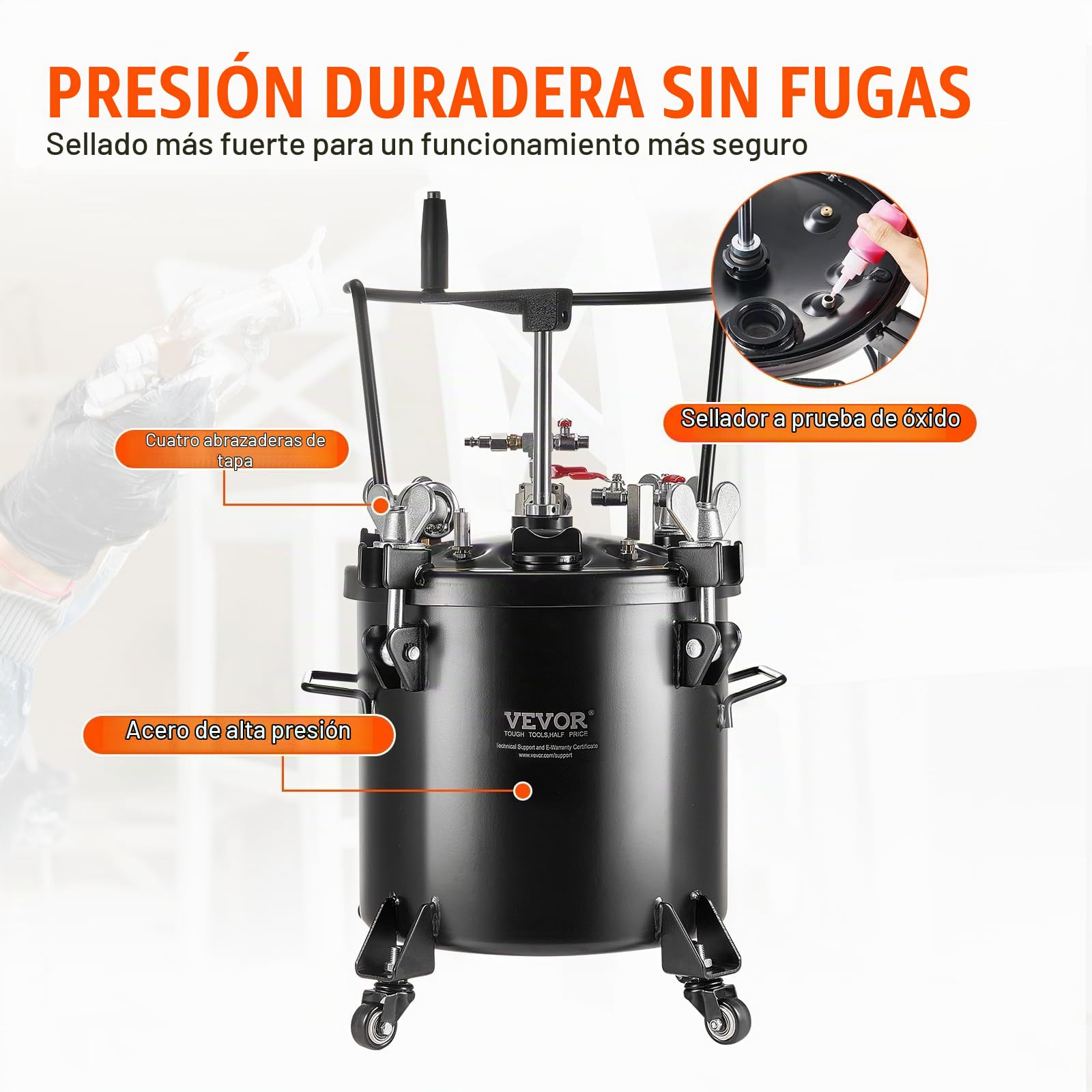 VEVOR Tanque de Presión para Pintura en Aerosol de 20 L de Presión Ajustable de 70 PSI, Tanque de Pintura a Presión con Ruedas y Sellador para Reparación de Fugas para la Decoración del Hogar
