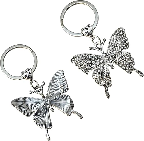 Miniatura 7 de Llavero de mariposa plateada - Cubierto de diamantes de imitación - Bolsa con cordón - 3 pulgadas de largo, plateado