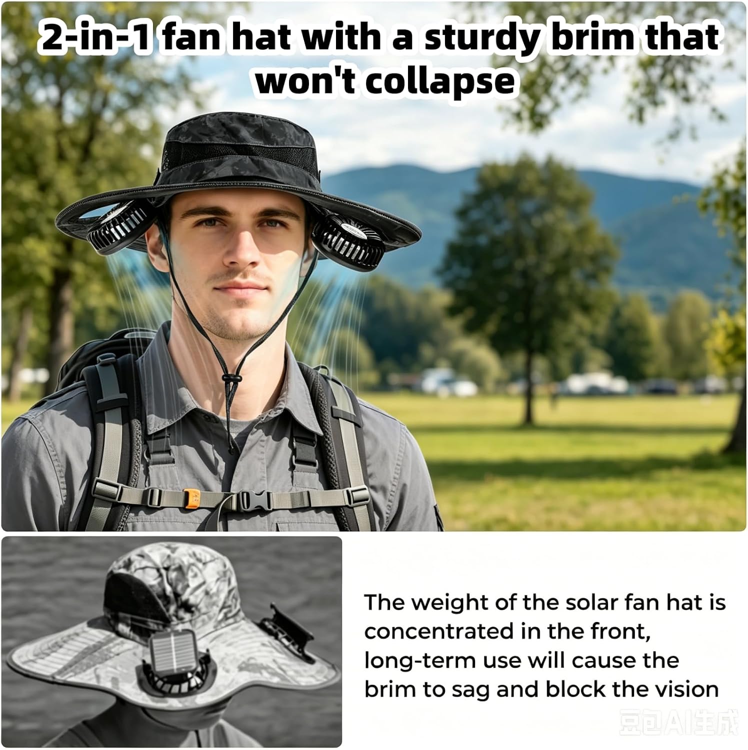 Bucket Hat Fan, Gifts for Him Father Dad Husband | Rechargeable Cooling Fan, 8+ Hours Battery Life, UPF 50+ Wide Brim, Fishing & Beach