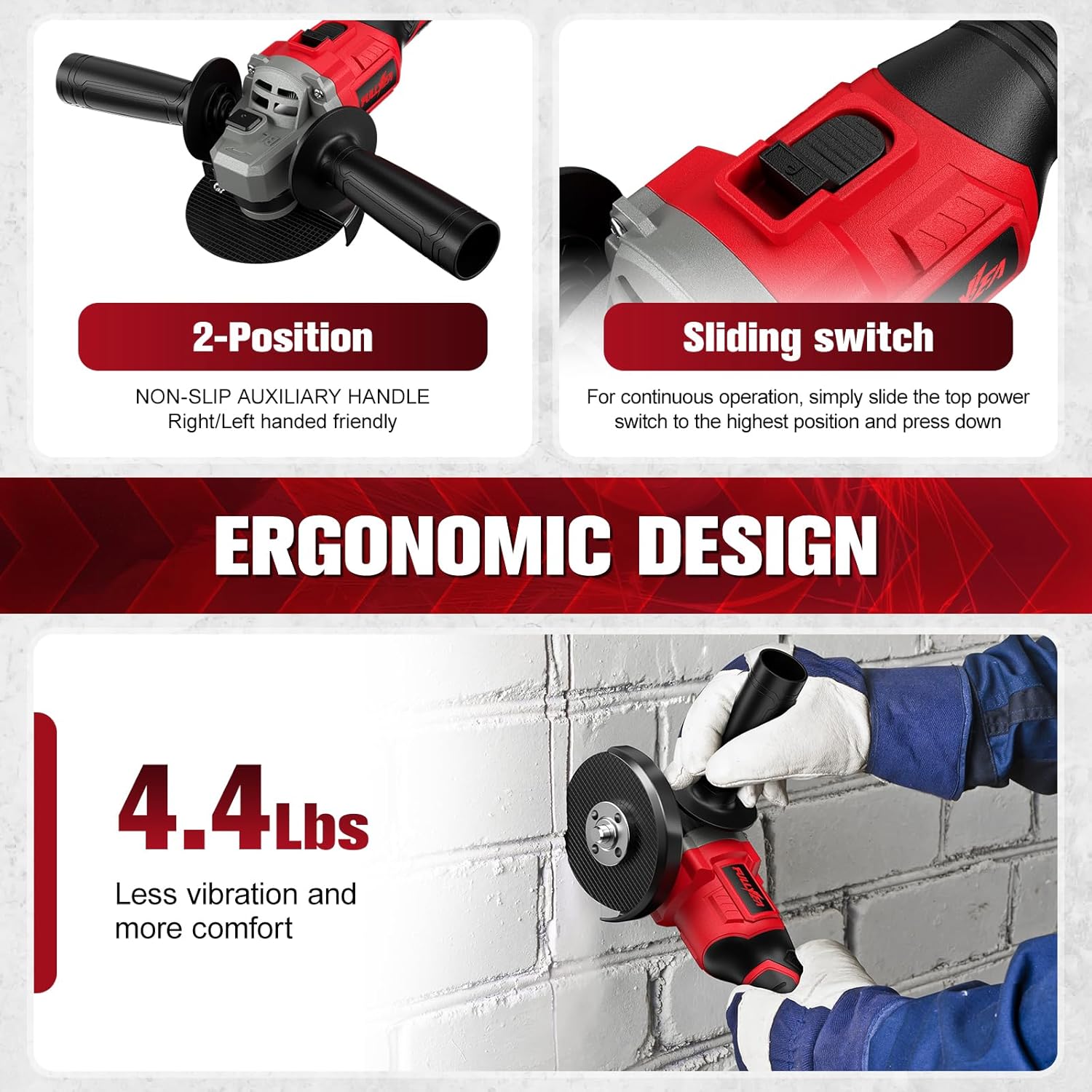 FULLYEA Cordless Angle Grinder 4-1/2 inch, 12000 RPM Brushless Metal Grinder Power Tools with 2x4.0Ah Battery, 3 Variable Speeds Angle Grinder with Auxiliary Handle for Cutting Grinding Polishing