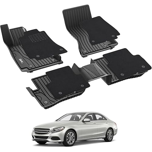 3W Floor Mats with Carpets for Mercedez Benz C-Class 2015-2021(for Sedan Only), TPE Floor Liner Thickened Carpet with Safety Locks for Benz C Class C300/C350e/C43 AMG/C63 AMG/C63 AMG S