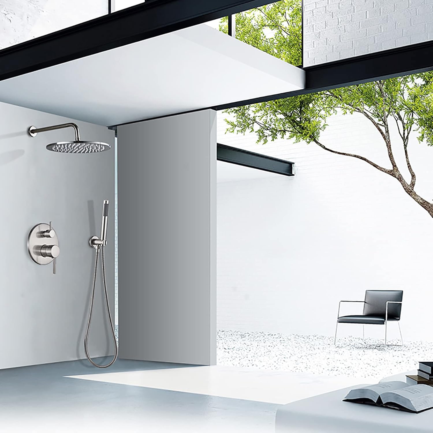 Shower System Wall Mount Shower Faucet Set Brass Rain Shower Combo Set Brushed Nickel Tub and Shower Trim Kit with Handheld Sprayer and Rain Shower Head, Single Handle,10 inches ( Size : 8 inches )