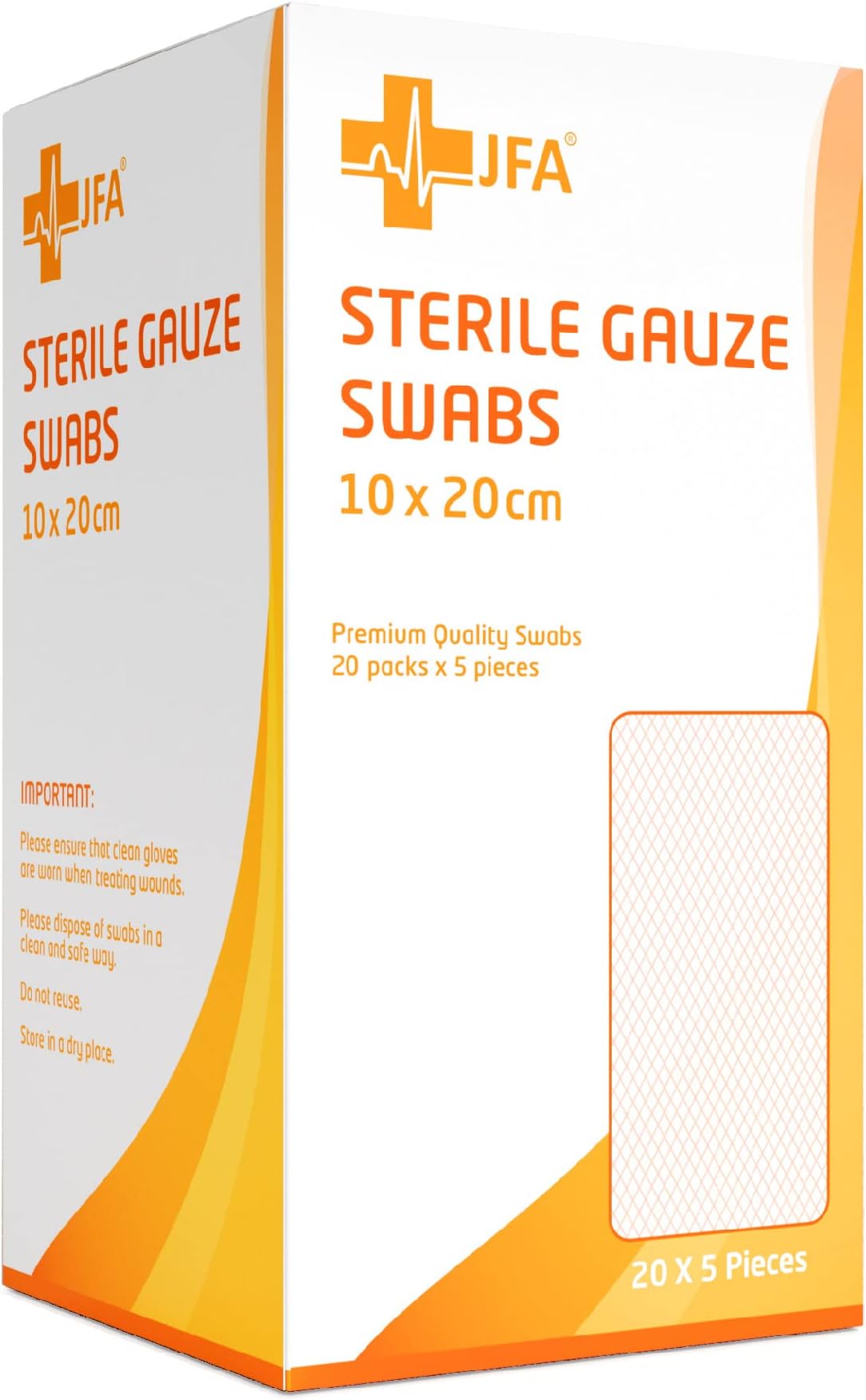 JFA Medical Premium Sterile Gauze Swabs 10cm x 20cm - Pack of 100