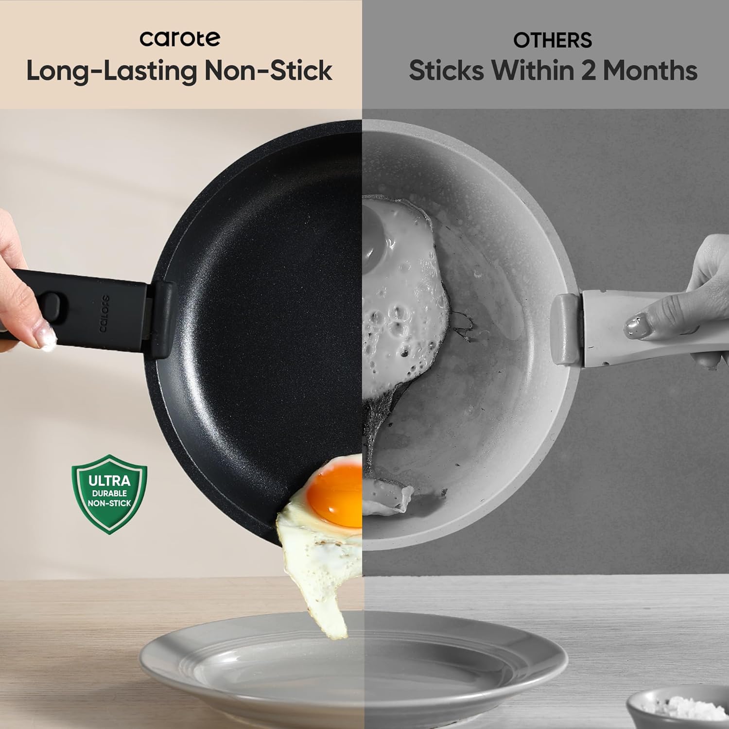 CAROTE 25pcs Pots and Pans Set Non Stick, Cookware Sets, Kitchen Set, Oven/Dishwasher/Fridge Safe, Space Saving Pots Set, Nonstick Set with Versatile Detachable Handle with Knife Set, Jet Black