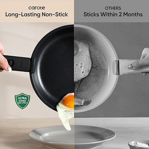 Miniatura 3 de CAROTE Juego de 25 ollas y sartenes antiadherentes, juego de utensilios de cocina, apto para horno, lavavajillas, nevera, juego de ollas que ahorran