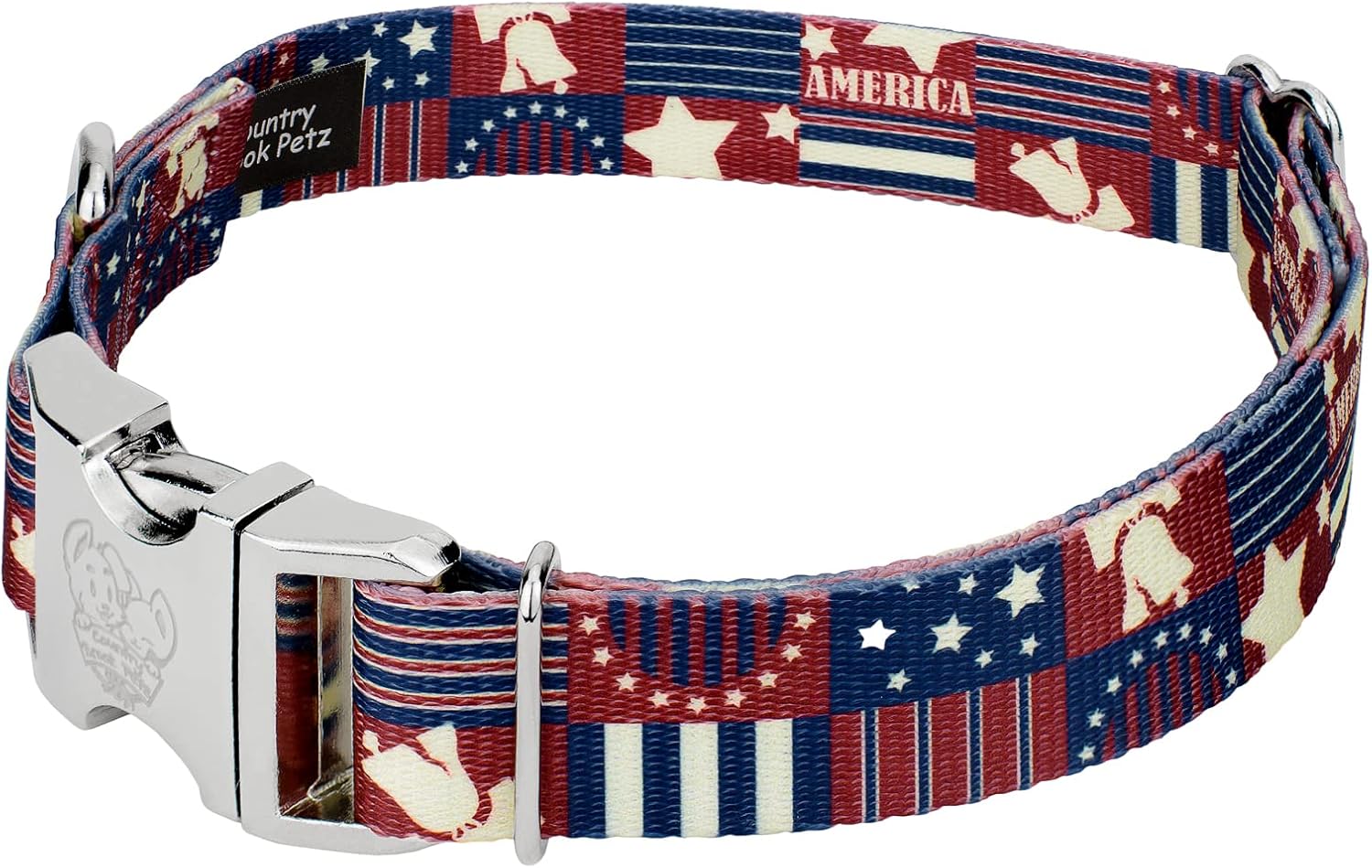 Country Brook Petz - Premium Spirit of '76 Dog Collar and Leash - Americana Collection Featuring Patriotic Designs (1 Inch, Large)