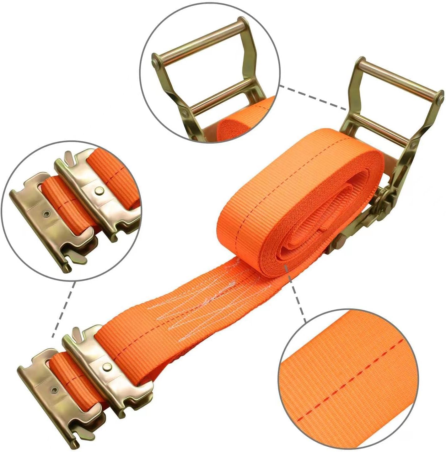 16 Pack E Track 2 Ratchet Strap Etrack Van Strap Box Truck Straps Accessories Heavy Duty 15ft E Track Accessories 4400lbs Breaking Load, 2200 Working Load Orange - Image 5