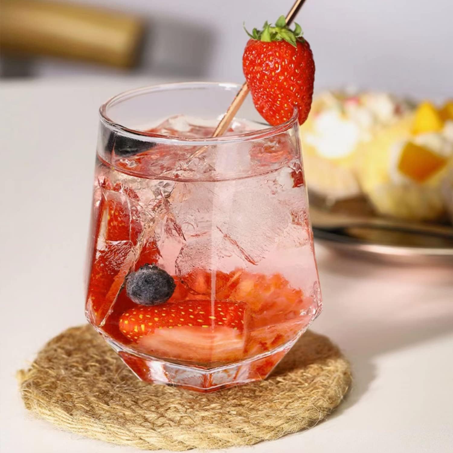 Diamond Wine Glasses,Stemless Red Wine Glass Cups Set of 12,Geometric Clear 10 OZ Glassware White Wine Glass Tumblers for Cocktail,Bourbon,Whiskey,Birthday,Party