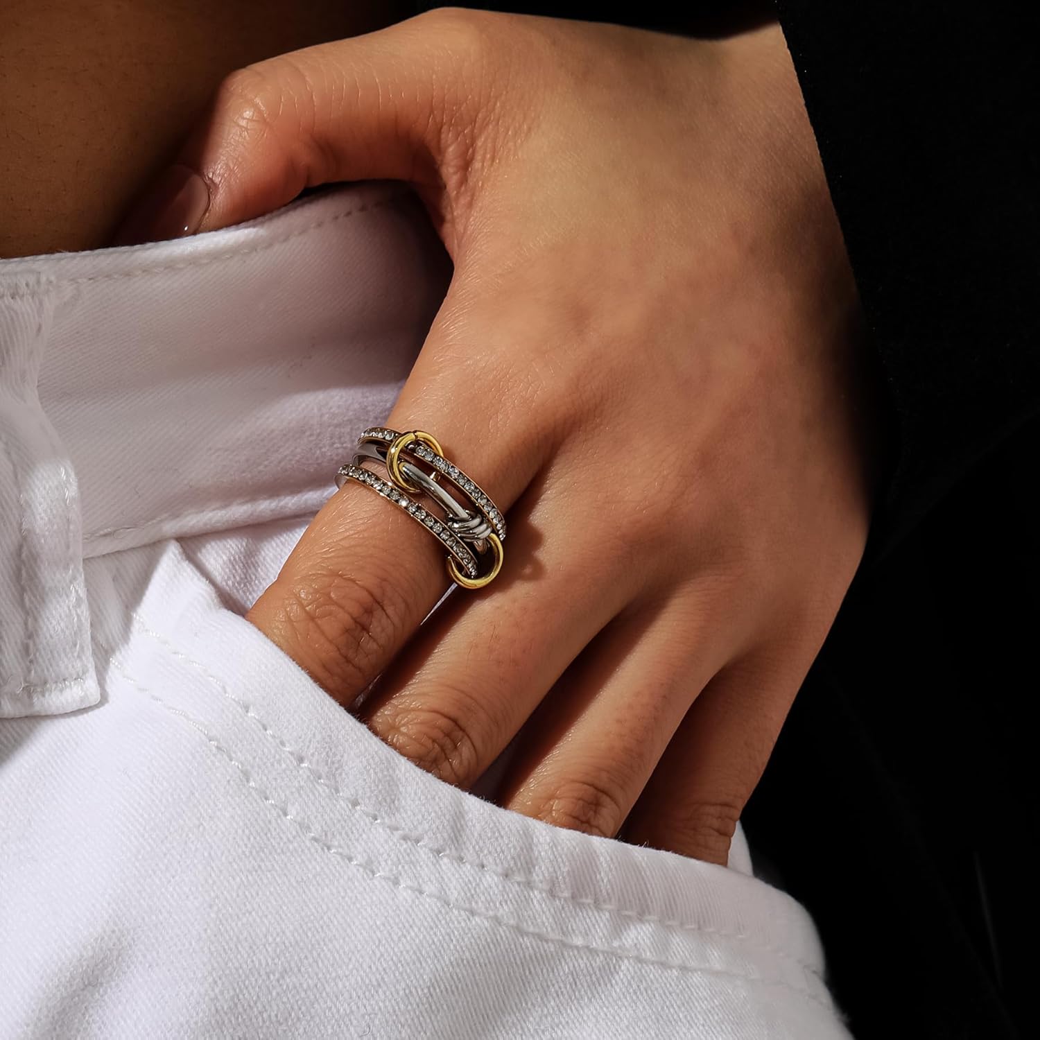 Episkeyk Gold Stackable Rings for Women Non Tarnish 18k Gold Plated Cubic Zirconia Rings Statement Multi Ring Mixed Metals Stack Jewelry Gifts - Image 3